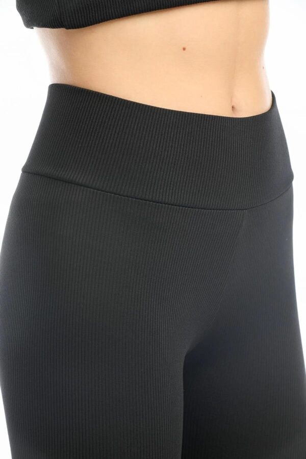 80927 Dewberry High Waist Ribbed Interlock Womens Tights-BLACK