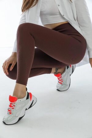80927 Dewberry High Waist Ribbed Interlock Womens Tights-COFFEE