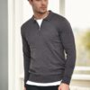 82155 Dewberry Polo Neck Half Zipper Slim Fit Mens Sweater-GREY