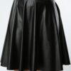 88854 Dewberry Flared Faux Leather Skirt-BLACK