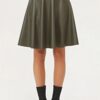 88854 Dewberry Flared Faux Leather Skirt-Khaki