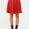 88854 Dewberry Flared Faux Leather Skirt-RED