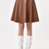 88854 Dewberry Flared Faux Leather Skirt-TABA