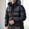 89545 Dewberry Hooded Shiny Mens PU Jacket-BLACK