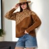 90315 Dewberry Half Turtleneck Leopard Womens Sweater-BROWN