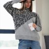 90315 Dewberry Half Turtleneck Leopard Womens Sweater-GREY