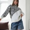 90315 Dewberry Half Turtleneck Leopard Womens Sweater-WHITE