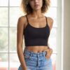 90499 Dewberry Scuba Fabric Rope Strap Crop Top-BLACK