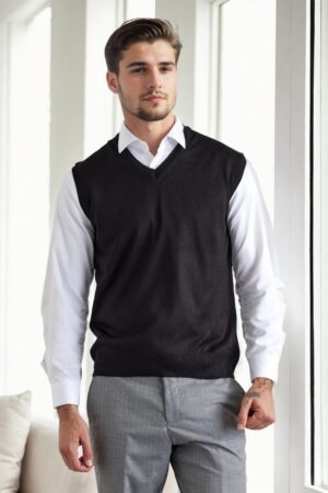 90829 Dewberry V Neck Sleeveless Knit Mens Sweater-BLACK