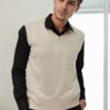 90829 Dewberry V Neck Sleeveless Knit Mens Sweater-STONE