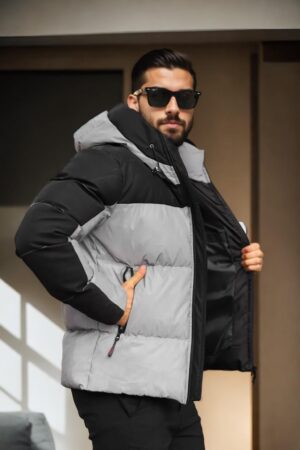 92885 Dewberry Mens Hooded Reflective Coat-BLACK-GREY