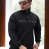 93671 Dewberry Embroidered Zippered Oversize Mens Sweatshirt-BLACK