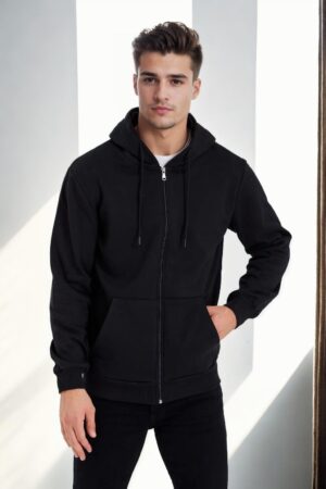 94090 Dewberry Kangaroo Pocket Hooded Zipper Mens Sweatshirt-BLACK