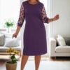 97062 Dewberry Polka Dot Flocked on Sleeves Plus Size Dress-MOR