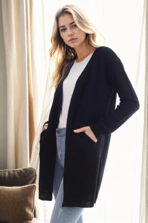 99224 Dewberry Kangaroo Pocket Knitwear Cardigan-BLACK