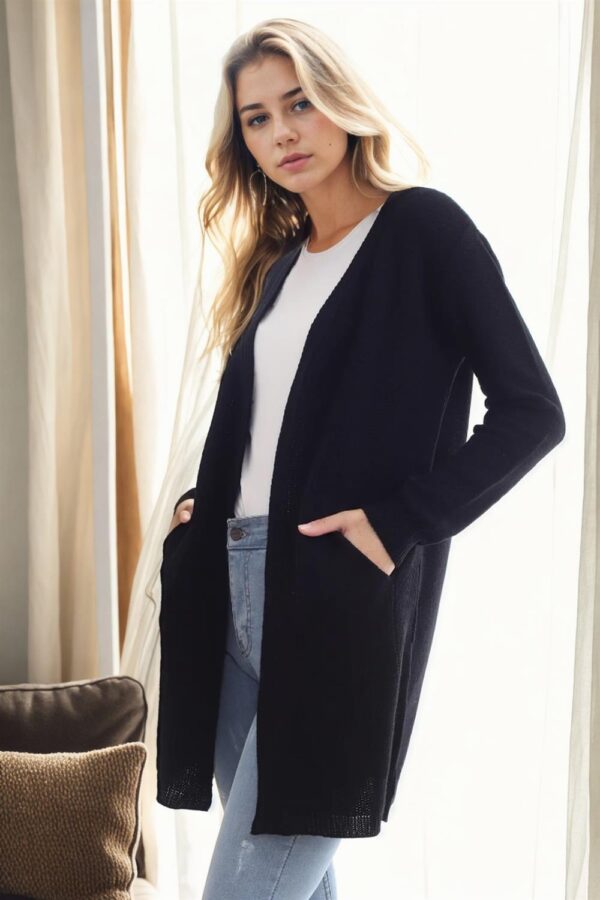 99224 Dewberry Kangaroo Pocket Knitwear Cardigan-BLACK