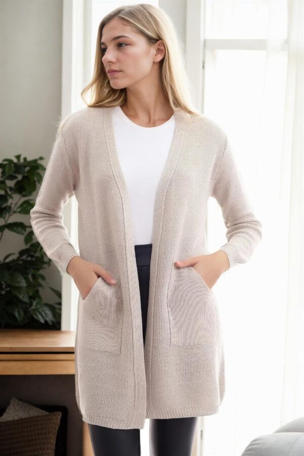 99224 Dewberry Kangaroo Pocket Knitwear Cardigan-STONE