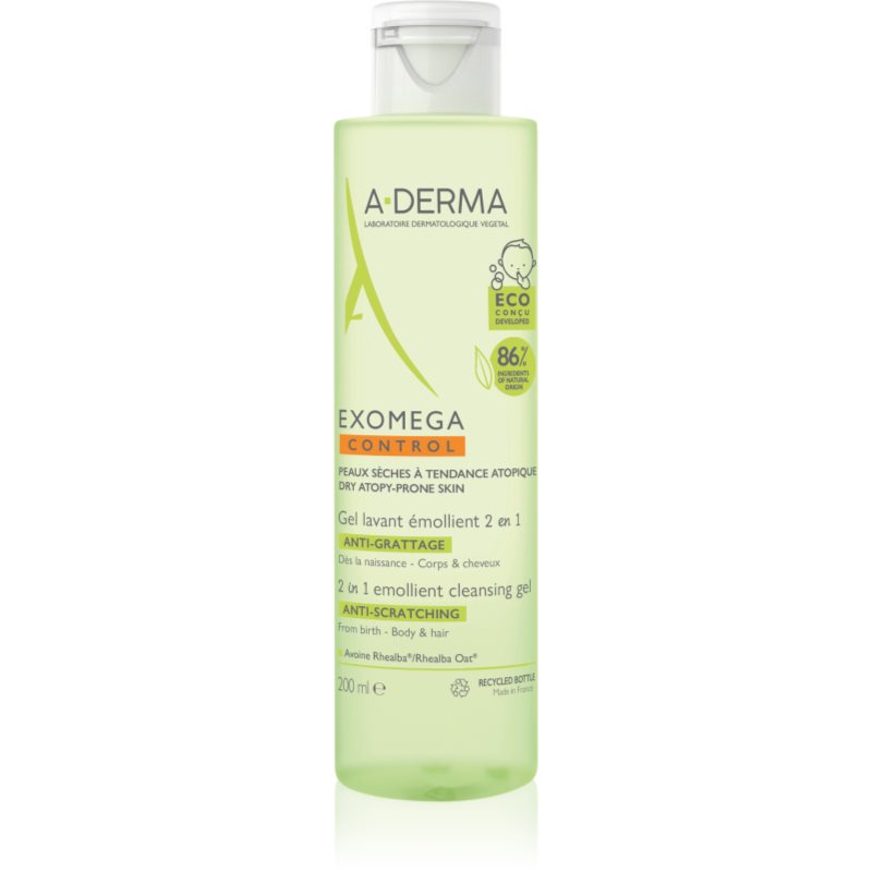 A-Derma Exomega Control 2 in 1 emollient cleansing gel tusfürdő gél száraz és atópiás bőrre 200 ml-Eredeti