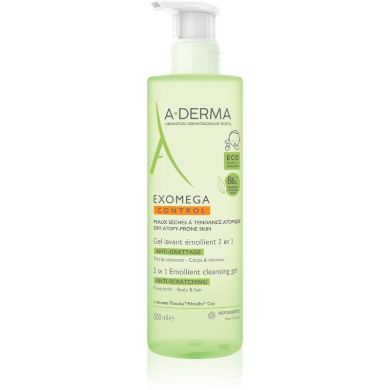 A-Derma Exomega Control 2 in 1 emollient cleansing gel tusfürdő gél száraz és atópiás bőrre 500 ml-Eredeti