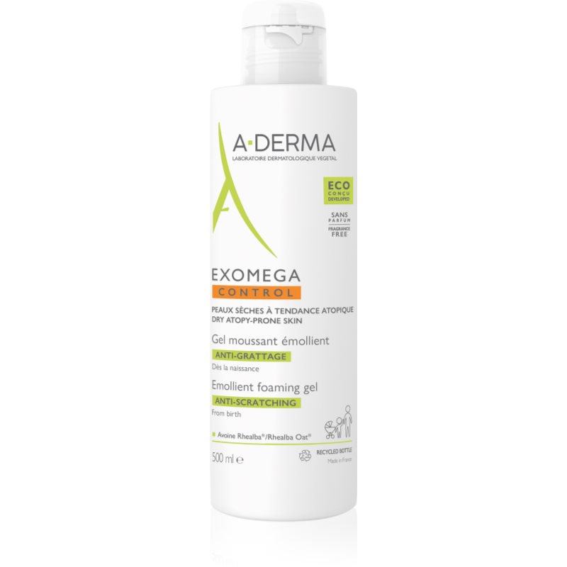 A-Derma Exomega Control Emollient Foaming gel hidratáló habzó gél száraz és atópiás bőrre 500 ml-Ár