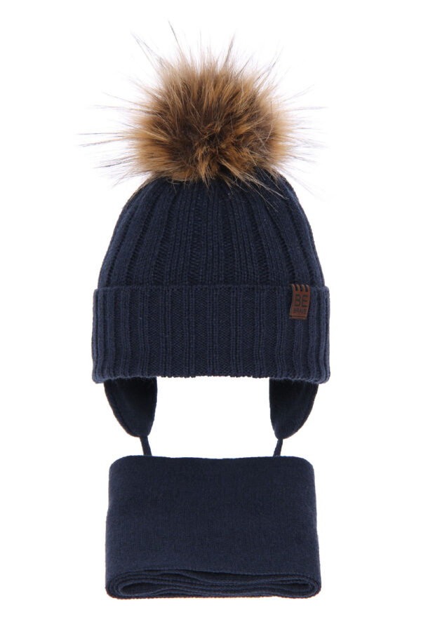 AGBO Boy's winter set: hat and scarf navy blue Wiko with pompom