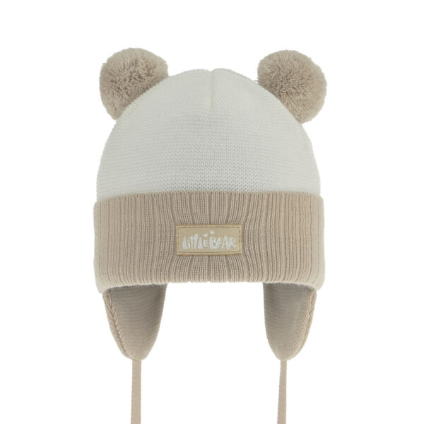 AGBO Girl's spring/ autumn hat beige Karotka with two pompom
