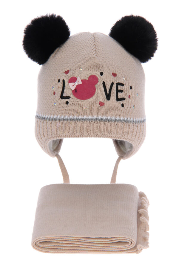 AGBO Girl's winter set: hat and scarf beige Alina filled with soft wadding