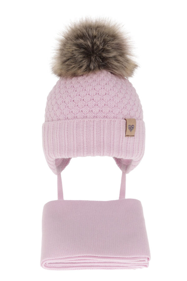 AGBO Girls winter set hat and scarf violet with pompom Bianca