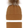 AGBO Girl's winter set: hat and tube scarf camel Lawa with pompom