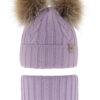AGBO Girl's winter set: hat and tube scarf violet with two pompoms Amala
