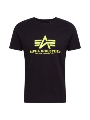 ALPHA INDUSTRIES Póló 'Basic T Neon Print'  neonsárga / fekete