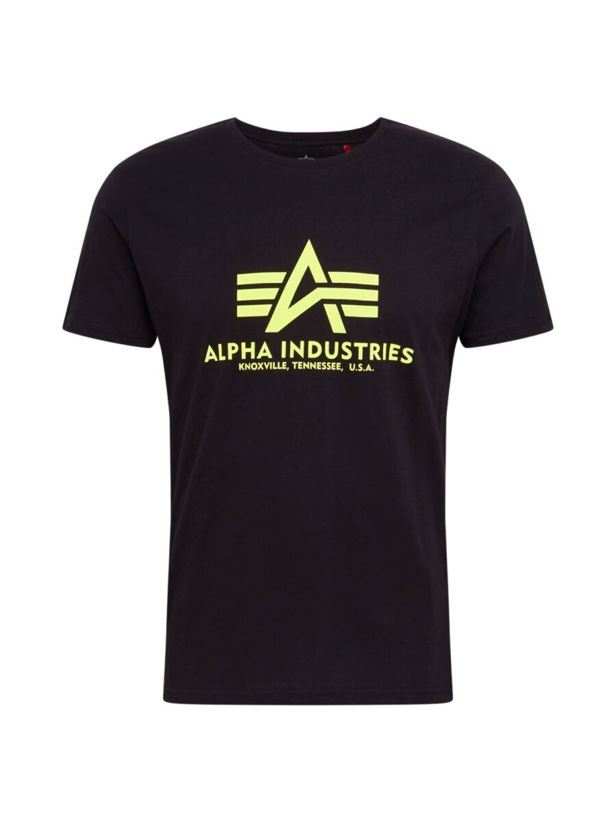 ALPHA INDUSTRIES Póló 'Basic T Neon Print'  neonsárga / fekete