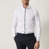ALTINYILDIZ CLASSICS Men's White-Navy Blue Tuxedo Collar Tailored Slim Fit Slim Fit Shirt