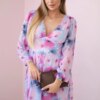 Airy dress with a floral motif in blue color
