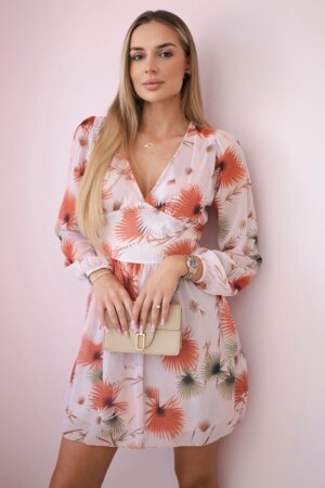 Airy dress with a floral motif in powder pink