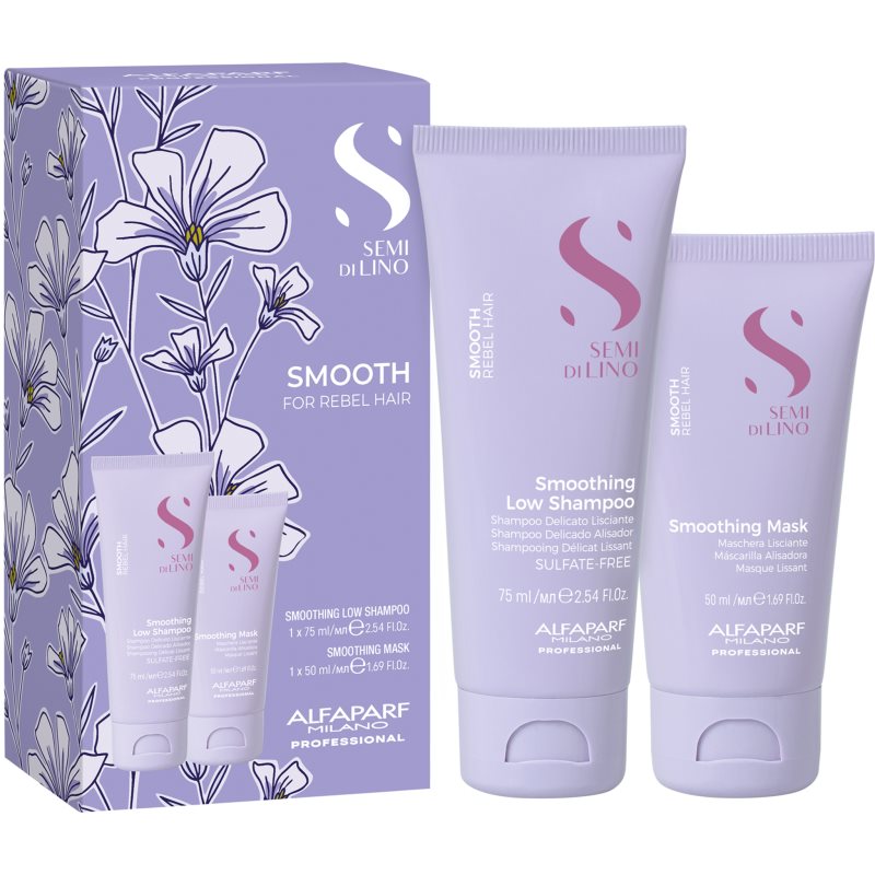Alfaparf Milano Semi di Lino Smooth Minisize Kit utazó szett kozmetikumokra a rakoncátlan és töredezett hajra-ár