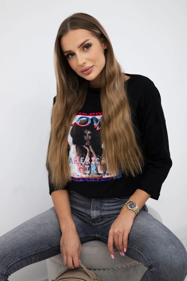 American Girl Graphic Blouse Black S/M - L/XL
