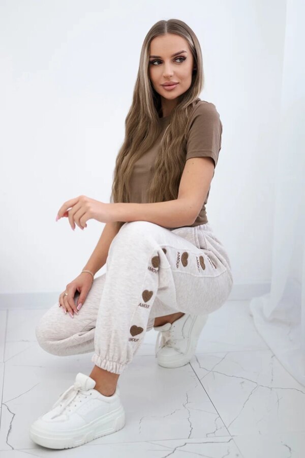 Amour beige melange cotton trousers