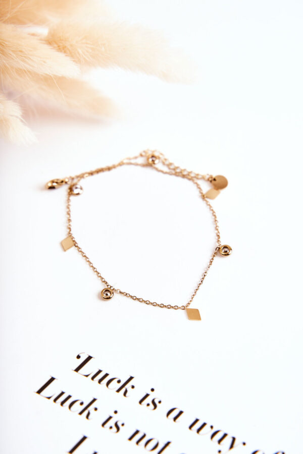 Ankle bracelet with rhombus and rhinestones gold