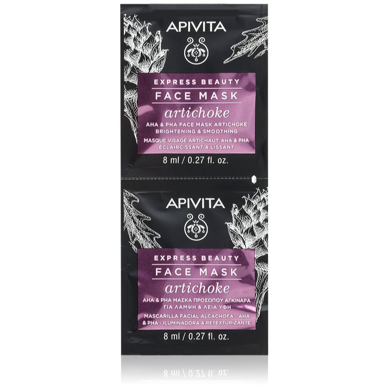 Apivita Express Beauty Brightening Face Mask Artichoke intenzív hidratáló maszk A.H.A.-val (Alpha Hydroxy Acids) 2x8 ml-Ár