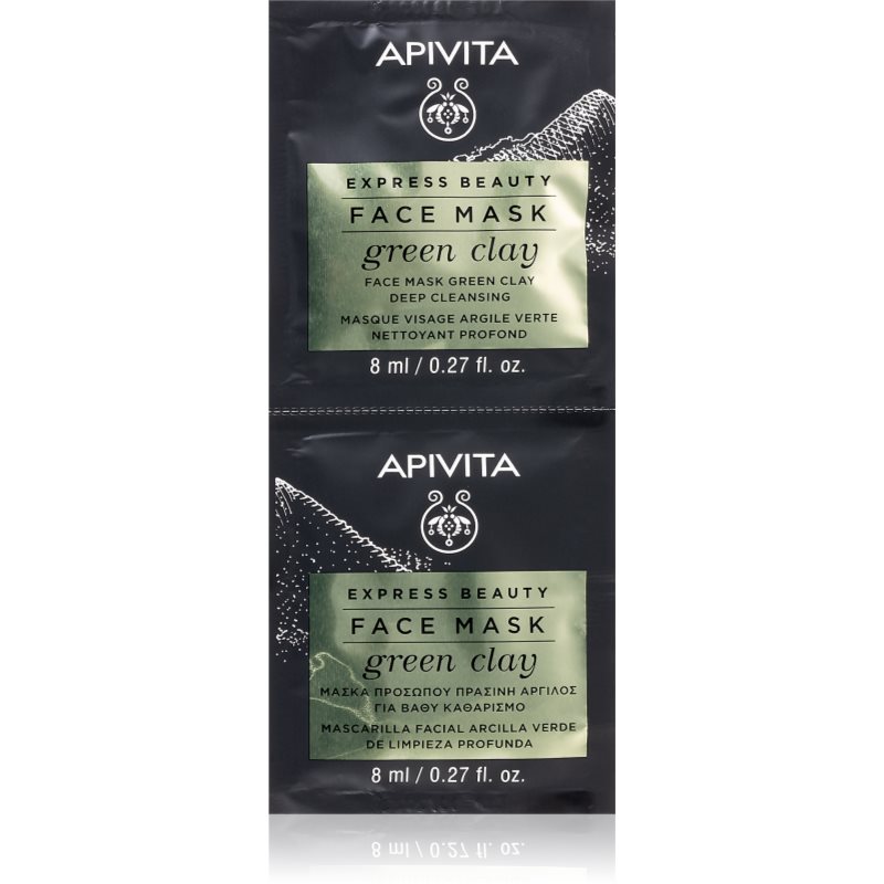 Apivita Express Beauty Cleansing Face Mask Green Clay tisztító és kisimító arcmaszk zöld agyaggal 2 x 8 ml-Eredeti