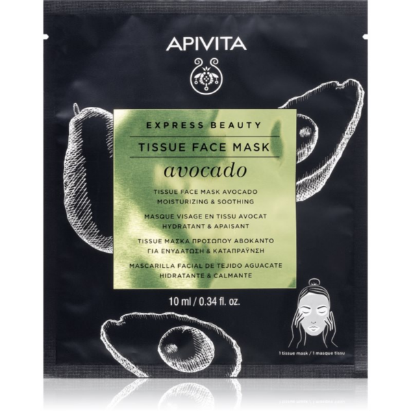 Apivita Express Beauty Moisturizing Tissue Face Mask Avocado hidratáló gézmaszk az arcbőr megnyugtatására 10 ml-Eredeti