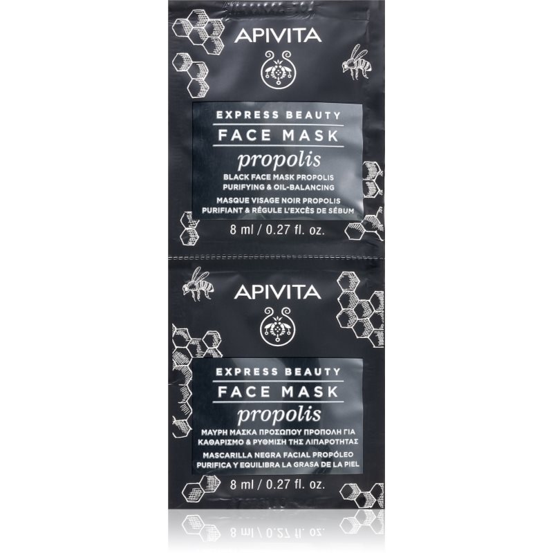 Apivita Express Beauty Purifying Face Mask Propolis tisztító fekete maszk zsíros bőrre 2 x 8 ml-Eredeti