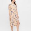 Apricot floral midi dress with back neckline Pieces Lillian - Women's