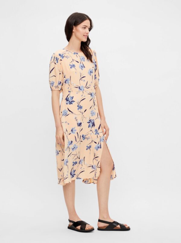 Apricot floral midi dress with back neckline Pieces Lillian - Women's