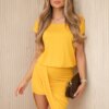 Asymmetrical mustard dress