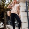 Asymmetrical women's set with beige leggings
