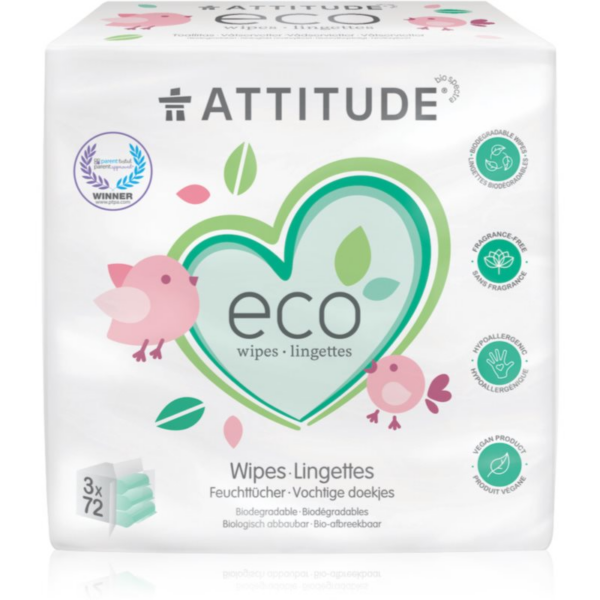 Attitude Eco nedves törlőkendők illatmentes 3x72 db-Ár
