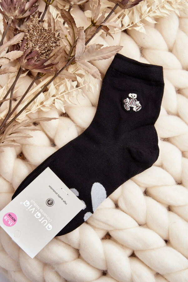 Aura.via Női pamut zokni Teddy Bear Patch Black