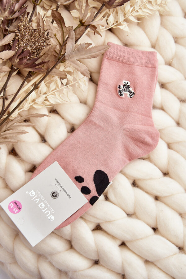 Aura.via Női pamut zokni Teddy Bear Patch Pink színnel